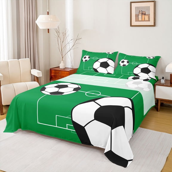 Manfei Football Soccer 3pcs Twin Sheet Sets for Teens Boys Girls,Ball Gamer Twin Fitted Sheet,Sport Theme Breathable Flat Sheet,Breathable Home Decor