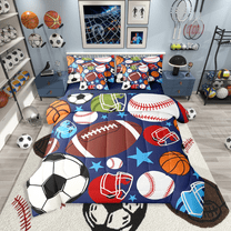 Manfei Football Soccer Baseball 7-Piece Twin Bedding Sets,Sport Theme Bedding Comforter Set,Ball Gamer Breathable Sheet Sets,Breathable Stars Room Decorative,Reversible