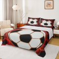 thumbnail image 1 of Manfei Football Sport Bed Sheets For Boys,Ball Games Pattern Full Size Sheets,Red Black,4-Piece,1 Flat Sheet,1 Fitted Sheet and 2 Pillowcases, 1 of 7