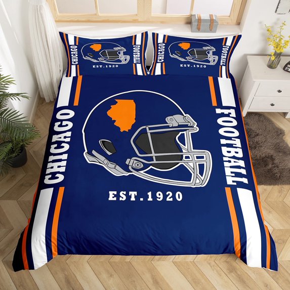 Manfei Football Sport Gamer Duvet Cover Twin,Boys Ball Game Bedding Sets Twin Size,Deepblue Rugby Helmet Bed Set For Teens,Super Cozy Room Decor Reversible(No Comforter),2 Pieces
