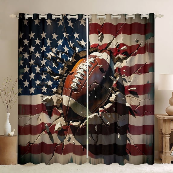 Manfei Football Sport Kitchen Curtains, American Flag Black Out Curtains Pack of 2 (42x63 Each), Red White Blue