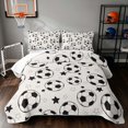 thumbnail image 1 of Manfei Football Sports Bed Spread Queen, Cartoon Stars Queen Coverlet Set, Cream Black, Gray Reversible 3 Pieces, 1 Quilt and 2 Pillowcases, 1 of 7