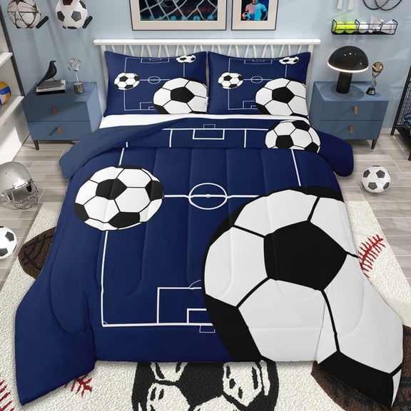 Manfei Football Sports Queen Comforter Set,Soccer Game Bedding Sets,Boys Ball Gaming Bedding Comforter Set For Kids,Luxury Bedroom Decor Reversible,3pcs