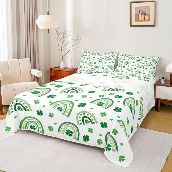 Manfei Four Leaf Clover Full Size Sheets,Abstract bohemian Rainbow Bed Sheets,St.Patrick Day Sheet Sets For Kids,Luxury Bedroom Decor,4pcs