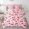 thumbnail image 1 of Feelyou Fresh Cherry Print Bedding Comforter Set 7 Pieces, Girly Pink Full Bedding Set, Cartoon Fruit Fitted Sheet Flat Sheet, Breathable Bedroom Decoration, 1 of 7