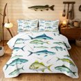thumbnail image 1 of Manfei Freshwater Game Fish Twin Quilt Set, Fishing Hook Twin Coverlet Set, Teal Golden, 2 Pieces, 1 Bedspread and 1 Pillowcase, 1 of 7