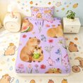 thumbnail image 1 of Manfei Funny Capybara Animal Twin Fitted Sheet, Watercolor Flower Bedding, Plum, 2 Pieces, 1 Fitted Sheet and 1 Pillowcase, 1 of 6