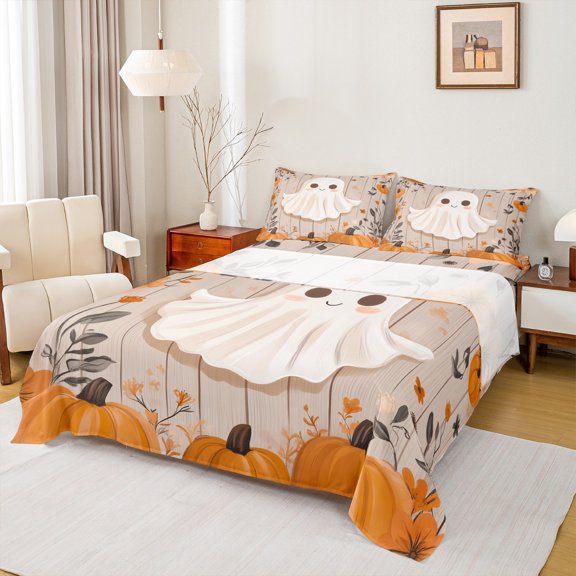 Manfei Funny Cartoon Ghost Bed Sheets, Old Barn Door Cabin King Sheets, Teens Boys Girls Kids Sheet Set, Breathable Home Decor, 4pcs