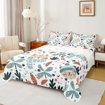 Manfei Funny Cat Twin Sheet Sets 3pcs for Kids Boys Girls, Botanical Floral Leaf Twin Fitted Sheet, Kitten Flower Flat Sheet, Lightweight Room Decor