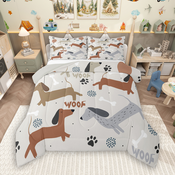 Manfei Funny Dachshund Bedding Comforter Set 2pcs for Kids, Pet Dog Twin Comforter Sets, Animal Theme Bedding Set, Lightweight Room Decor