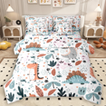 thumbnail image 1 of Manfei Funny Dinosaur Bedding Comforter Set 7-Piece for Kids Boys Girls, Botanical Floral Leaf Full Bedding Set, Dino Flower Fitted Sheet Flat Sheet, Microfiber Bedroom Decor, 1 of 8