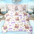 thumbnail image 1 of Manfei Funny Doll Bear Bedding Comforter Set 7pcs for Child, Cartoon Purple Bowknot King Bedding Sets, Stars Love Heart Reversible Bed Sheets, Lightweight Room Decor, 1 of 7