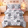 thumbnail image 1 of Manfei Funny Kitten King Bedding, Kawaii Animal Kitten King Bed in a Bag, Gray, Pink Reversible, 7 Pieces, 1 of 6