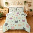 thumbnail image 1 of Manfei Funny Kitten Queen Comforter Set, Kawaii Blossoms Flower Comforter Sets Queen, Mint Green, Polkadot Reversible, 3 Pieces, 1 Comforter and 2 Pillowcases, 1 of 7
