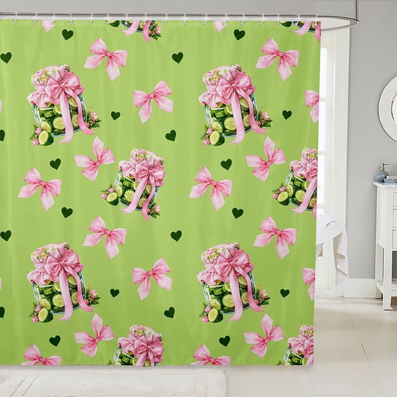 Manfei Funny Pickle Cartoon Shower Curtain 72Wx78L,Cute Pink Bowtie Flower Bath Curtain