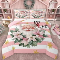 Manfei Funny Santa Claus Bedding Comforter Set for Kid, Kawaii Christmas Floral Twin Comforter Sets, Pink Stripes Abstract Reversible Bedding Set, Luxury Bedroom Decor, 2pcs
