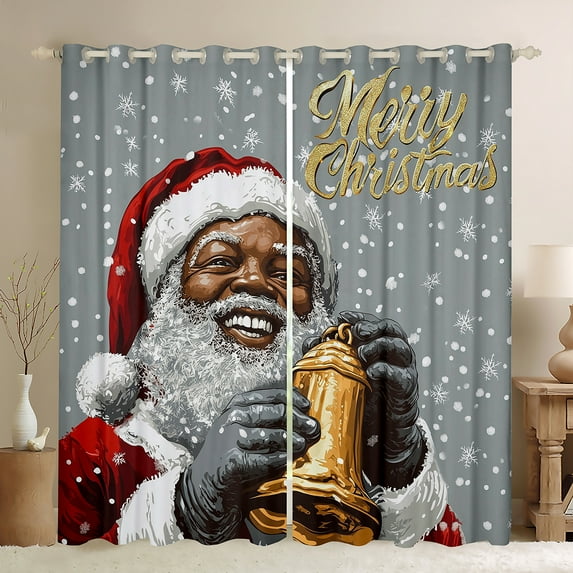 Manfei Funny Santa Claus Blackout Curtains Set of 2 (52x84 Each) for Child, Merry Christmas Window Curtains, Cartoon Snow Snowflake Curtains and Drapes, Window Curtains Room Decor