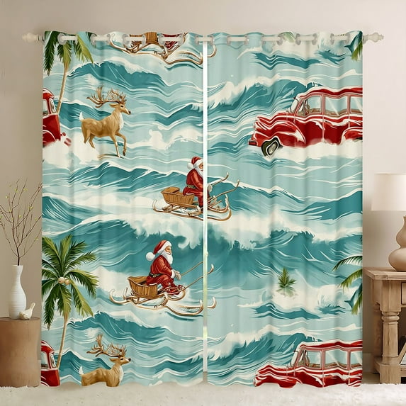Manfei Funny Santa Claus Curtains Pack of 2 (42x84 Each), Merry Christmas Curtains Blackout, Ocean Wave Bedroom Curtains, Luxurious Room Decor
