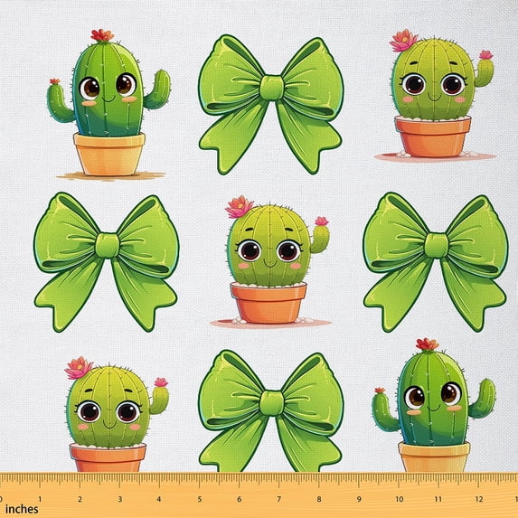 Manfei Funny Succulents Sewing & Crafting Fabric (1 Yard), Green Bow Home Decor Fabric by the Yard, Cute Plant Fabric by the Yard, Stylish Bedroom Decoration