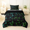 thumbnail image 1 of Manfei Futuristic 3D Neon Twin Comforter Sets, Glowing Square Bedding Set, Black Teal Green, Black Reversible 2-Piece, 1 Comforter and 1 Pillowcase, 1 of 6