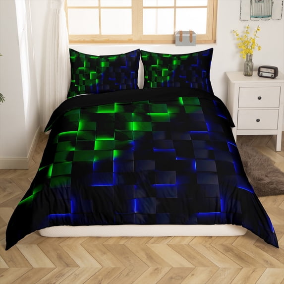 Manfei Futuristic Cubes 2-Piece Comforter Cover Toddler Size for Boys Girls,Minimalist Plaid Bedding Sets Toddler Size,Geometric Grid Ultra Soft Bed Set(No Comforter)