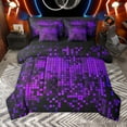 thumbnail image 1 of Manfei 7-Piece Twin Bedding Set - Futuristic Cubes Black Green Plaid, Reversible Geometric Grid, 1 of 8