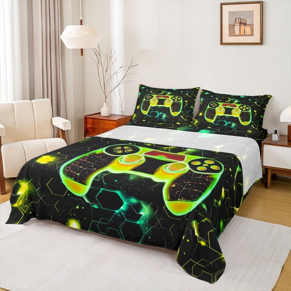 Manfei Futuristic Game Console Bed Sheets, Psychedelic Starry Sky King Sheets, Teens Kids Boys Sheet Set, Lightweight Room Decor, 4pcs