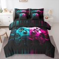 thumbnail image 1 of Manfei Futuristic Gamepad Boys Bedding Comforter Set 7-Piece, Cyan Pink Game Console King Bedding Sets, Geometric Abstract Honeycomb Reversible Bed Sheets, Ultra Soft Home Decor, 1 of 7