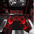 thumbnail image 1 of Manfei Futuristic Gamepad Boys Full Size Comforter Sets, Black Red Honeycomb Bedding Comforter Set, Geometric Abstract Reversible Bedding Sets, Ultra Soft Home Decor, 3pcs, 1 of 8