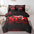 thumbnail image 1 of Manfei Futuristic Gamepad Boys Twin Bedding Sets 7-Piece, Black Red Honeycomb Abstract Bedding Comforter Set, Geometric Stripes Reversible Sheet Sets, Breathable Home Decor, 1 of 7