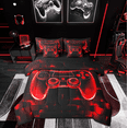 thumbnail image 1 of Manfei Futuristic Gamepad Boys Twin Bedding Sets 7-Piece, Black Red Honeycomb Bedding Comforter Set, Geometric Abstract Reversible Sheet Sets, Ultra Soft Home Decor, 1 of 7