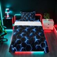 thumbnail image 1 of Manfei Futuristic Hexagon Twin Sheets, Blue Neon Honeycomb Bedding, Blue Black, Black Reversible 3pcs1 Flat Sheet + 1 Fitted Sheet + 1 Pillowcase, 1 of 6