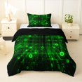 thumbnail image 1 of Manfei Futuristic Tech Grid Twin Comforter Sets, Green Neon Circle Bedding Set, Green Black, Black Reversible 2-Piece, 1 Comforter and 1 Pillowcase, 1 of 6