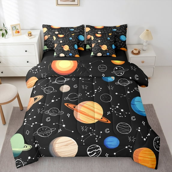 Manfei Galaxy Planet 7-Piece Twin Bedding Sets,Constellation Pattern Bedding Comforter Set,Modern Aesthetic Art Sheet Sets For Kids,Breathable Home Decor Reversible