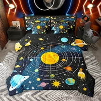 Manfei Galaxy Planet 7-Piece Twin Bedding Sets,Solar System Bedding Comforter Set,Outer Space Theme Sheet Sets For Boys Kids,Ultra Soft Home Decor Reversible