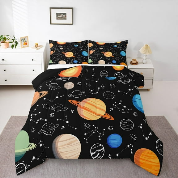 Manfei Galaxy Planet Bedding Comforter Set,Constellation Pattern Twin Comforter Sets,Modern Aesthetic Art Bedding Set For Kids,Breathable Home Decor Reversible,2-Piece
