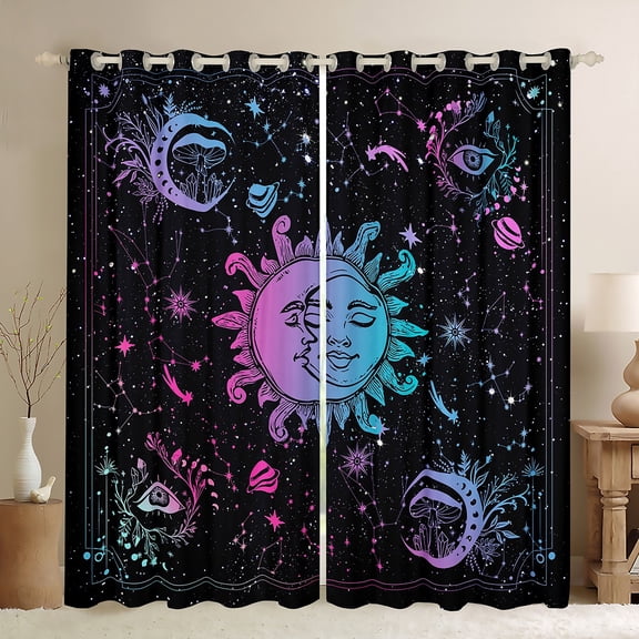 Manfei Galaxy Starry Sky Blackout Curtains Set of 2 (52x84 Each),Boho bohemian Sun Window Curtains,Magic Horoscope Curtains and Drapes For Girl Boys,Microfiber Bedroom Decor