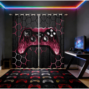 Manfei Game Console Curtains Pack of 2 38x45,Gamer Gaming Black Out Curtains,Black Red Honeycomb Curtains for Living Room,Breathable Bedroom Decorative
