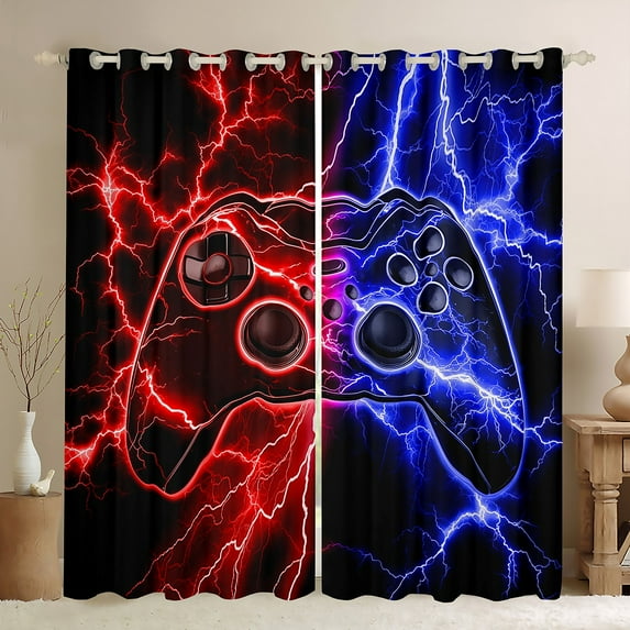 Manfei Game Console Curtains Pack of 2 (42x84 Each),Gamer Gaming Curtains Blackout,Red Blue Lightning Bedroom Curtains For Teens,Breathable Bedroom Decorative