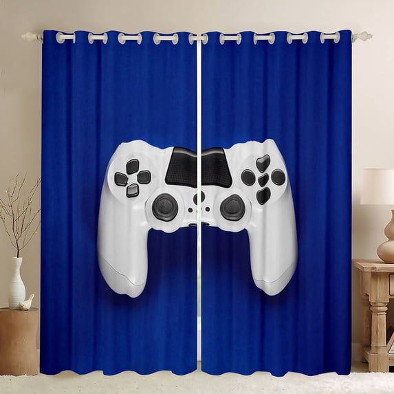 Manfei Game Controller Curtains Pack of 2 (42x84 Each), Teens Gamer Gaming Curtains Blackout, Blue White Bedroom Curtains Luxurious Home Decor