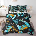 thumbnail image 1 of Manfei Game Repeat Bedding Comforter Set 7 Pieces for Teen, Black Cyan Game Console Full Bedding Set, Cartoon Gamepad Gaming Reversible Fitted Sheet Flat Sheet, Lightweight Room Decor, 1 of 7