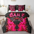 thumbnail image 1 of Manfei Game Repeat Bedding Comforter Set 7 Pieces for Teen, Black Pink Game Console Full Bedding Set, Cartoon Flame Gamepad Reversible Fitted Sheet Flat Sheet, Luxury Bedroom Decor, 1 of 7