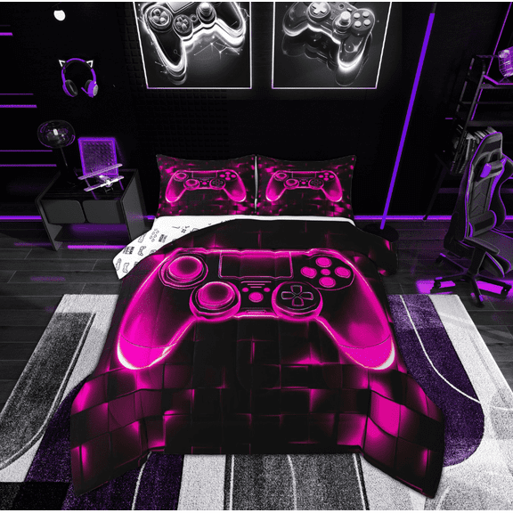 Manfei Gamepad Bedding Twin Comforter Set for Teens, Square Geometric Down Comforter, Game Console Reversible Duvet Insert, Breathable Room Decoration, 2pcs