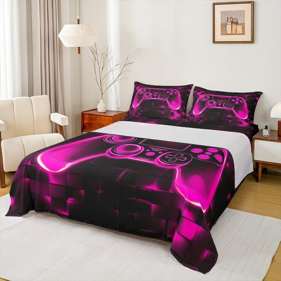 Manfei Gamepad Twin Sheet Sets for Teens, Square Geometric Sheet Set Twin, Game Console Bed Sheets Set Twin Size, Breathable Room Decoration, 3pcs