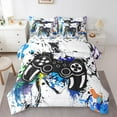 thumbnail image 1 of Manfei Gamer Gaming 7 Pieces Bedding Comforter Set,Watercolor Splatter Ink Full Bedding Set,Cartoon Gamepad Fitted Sheet Flat Sheet For Kid Boy,Lightweight Room Decorative Reversible, 1 of 8