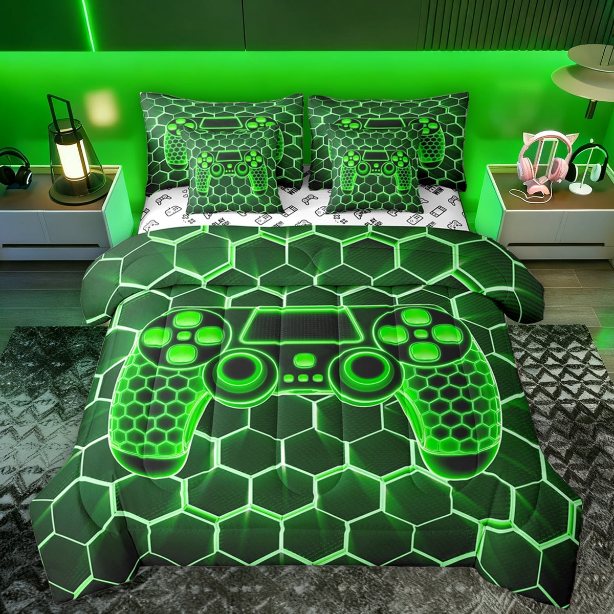Manfei Gamer Gaming 7pcs Bedding Comforter Set,Kids Gamepad Controller ...