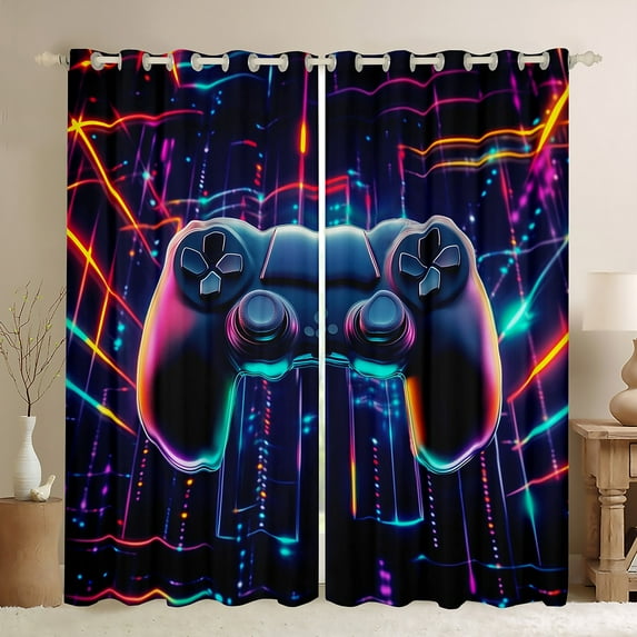 Manfei Gamer Gaming Black Out Curtains,Gamepad Controller Curtains Pack of 2 (42x63 Each),Colorful Striped Lines Bedroom Curtains For Teens,Microfiber Bedroom Decor