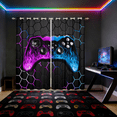 thumbnail image 1 of Manfei Gamer Gaming Curtains for Living Room,Vindoe Game Blackout Curtains Set of 2 (38x54),Purple Blue Hexagon Curtains and Drapes (38x54) For Kid Boy,Lightweight Room Decorative, 1 of 7