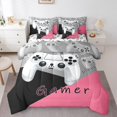 thumbnail image 1 of Manfei Gamer Gaming Lover Bedding Comforter Set 7 Pieces for Boys, Cartoon Game Console Full Bedding Set, Black Pink Reversible Fitted Sheet Flat Sheet, Microfiber Bedroom Decor, 1 of 7