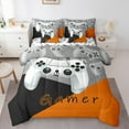 thumbnail image 1 of Manfei Gamer Gaming Lover Bedding Comforter Set 7pcs for Boys, Cartoon Game Console Queen Bedding Sets, Black Orange Reversible Queen Sheet Sets, Microfiber Bedroom Decor, 1 of 7